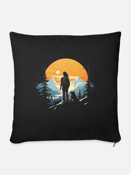 Junge Frau und ihr Wolf 3 - Sofakissenbezug 45 x 45 cm - Schwarz