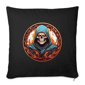 Faucheuse avec capot dans le cercle de feu - Housse de coussin décorative 45 x 45 cm - noir - Devant