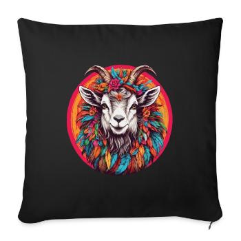 Goat with feather headdress and flowers in color wheel - Sofa pillowcase 17,3'' x 17,3'' (45 x 45 cm) - black - Front