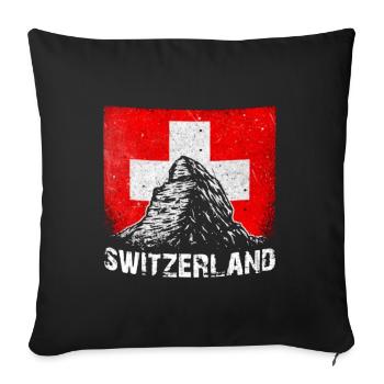 Drapeau Suisse et Alpes - Housse de coussin décorative 45 x 45 cm - noir - Devant