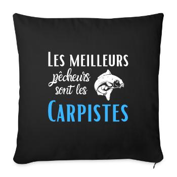 Pêcheur de carpe, cadeau humour, homme pêche. - Housse de coussin décorative 45 x 45 cm - noir - Devant