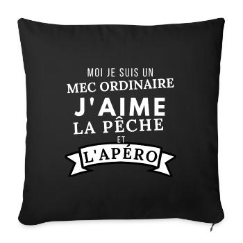 Mec ordinaire j'aime la pêche et l'apéro - Housse de coussin décorative 45 x 45 cm - noir - Devant