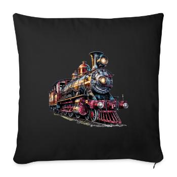 The image of an old steam locomotive - Sofa pillowcase 17,3'' x 17,3'' (45 x 45 cm) - black - Front