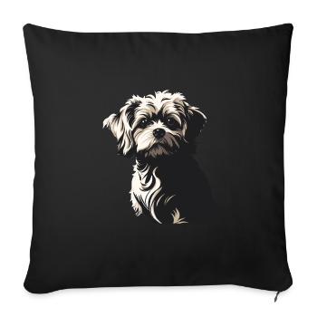 Lhasa Apso Hund Porträtbild - Sofakissenbezug 45 x 45 cm - Schwarz - Vorne