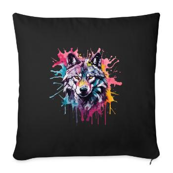 Cooler bunter Wolf in Aquarellfarben. Illustration - Sofakissenbezug 45 x 45 cm - Schwarz - Vorne