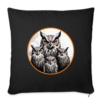 Owl Family - Graphic Owl Motif with Four Eagle Owls - Sofa pillowcase 17,3'' x 17,3'' (45 x 45 cm) - black - Front