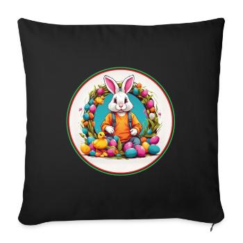 Lapin de Pâques mignon dans un panier de Pâques avec un petit poussin - Housse de coussin décorative 45 x 45 cm - noir - Devant
