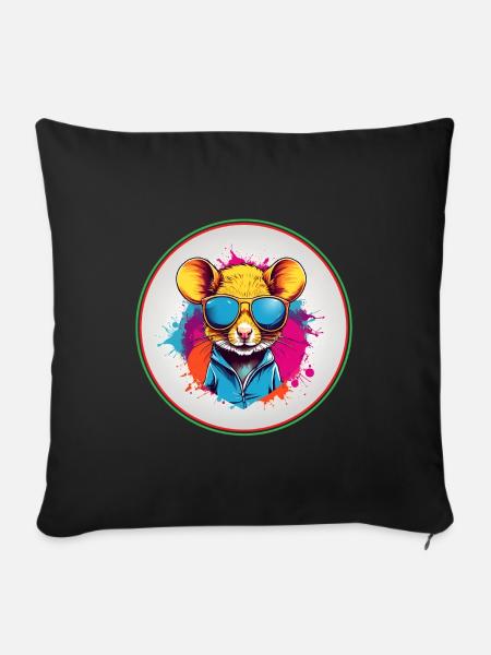 Coole liebenswerte Maus mit Sonnenbrille - Sofakissenbezug 45 x 45 cm - Schwarz