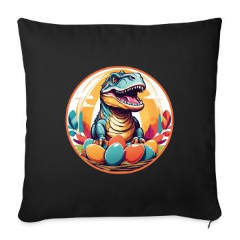 Petit Dino dans le panier de Pâques Dinobaby et oeufs de Pâques - Housse de coussin décorative 45 x 45 cm - noir - Devant
