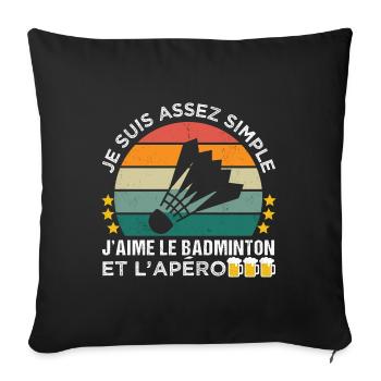 J' aime le badminton et l' apéro cadeau vintage - Housse de coussin décorative 45 x 45 cm - noir - Devant