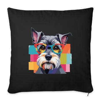 Miniature Schnauzer Dog in Glasses Colored - Sofa pillowcase 17,3'' x 17,3'' (45 x 45 cm) - black - Front