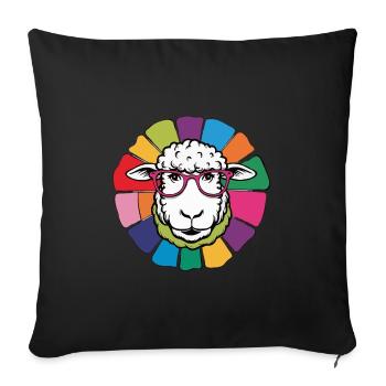 Mouton avec des lunettes mignon dans un design coloré et cool - Housse de coussin décorative 45 x 45 cm - noir - Devant