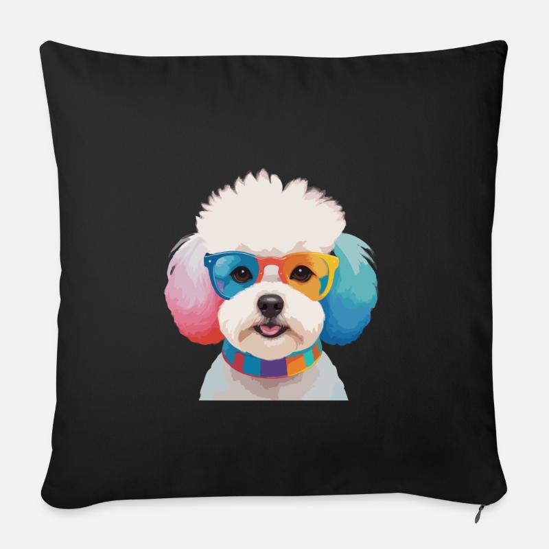 Bichon Frisé Hund Süße Bunte Brille - Sofakissenbezug 45 x 45 cm - Schwarz