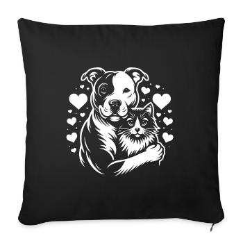 Chien et chat en amour, paix, amitié - Housse de coussin décorative 45 x 45 cm - noir - Devant