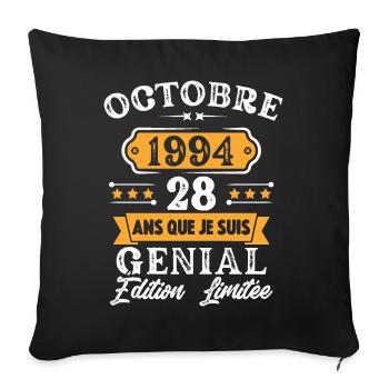Cadeau D'anniversaire 28 Ans Octobre 1994 Rétro - Housse de coussin décorative 45 x 45 cm - noir - Devant