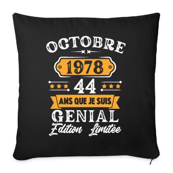 Cadeau D'anniversaire 44 Ans Octobre 1978 Rétro - Housse de coussin décorative 45 x 45 cm - noir - Devant