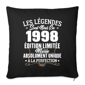 Cadeau d'anniversaire légendes sont nées en 1998 - Housse de coussin décorative 45 x 45 cm - noir - Devant