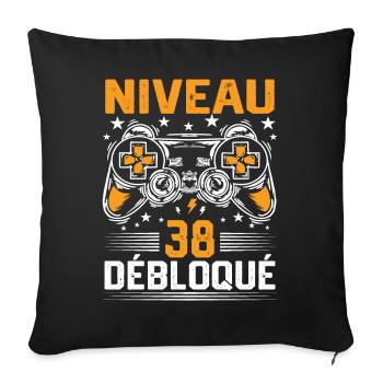 Niveau 38 débloqué / Anniversaire 38 ans gamer - Housse de coussin décorative 45 x 45 cm - noir - Devant