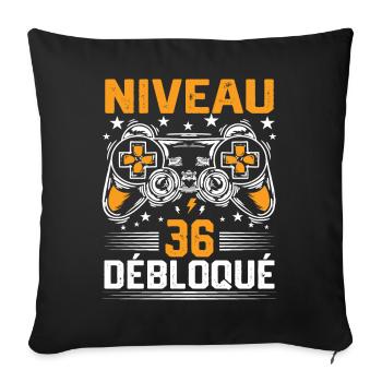 Niveau 36 débloqué / Anniversaire 36 ans gamer - Housse de coussin décorative 45 x 45 cm - noir - Devant