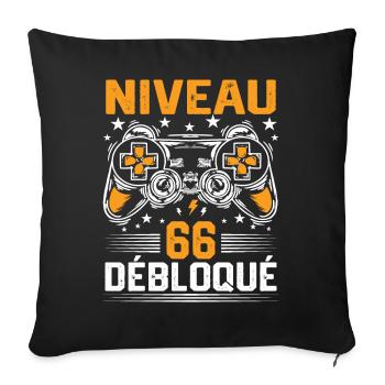 Niveau 66 débloqué / Anniversaire 66 ans gamer - Housse de coussin décorative 45 x 45 cm - noir - Devant