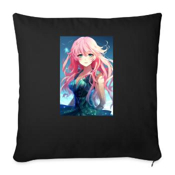 Anime manga girl with pink hair - Sofa pillowcase 17,3'' x 17,3'' (45 x 45 cm) - black - Front