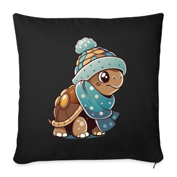 Cute turtle with scarf and bobble hat. - Sofa pillowcase 17,3'' x 17,3'' (45 x 45 cm) - black - Front