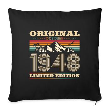 75e anniversaire Original Octobre Année 1948 - Housse de coussin décorative 45 x 45 cm - noir - Devant
