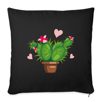 Cactus en fleurs en forme de cœur - Housse de coussin décorative 45 x 45 cm - noir - Devant