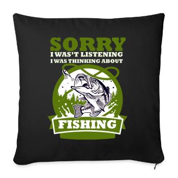 Pêche pêcheur cadeau canne à pêche poisson drôle - Housse de coussin décorative 45 x 45 cm - noir - Devant