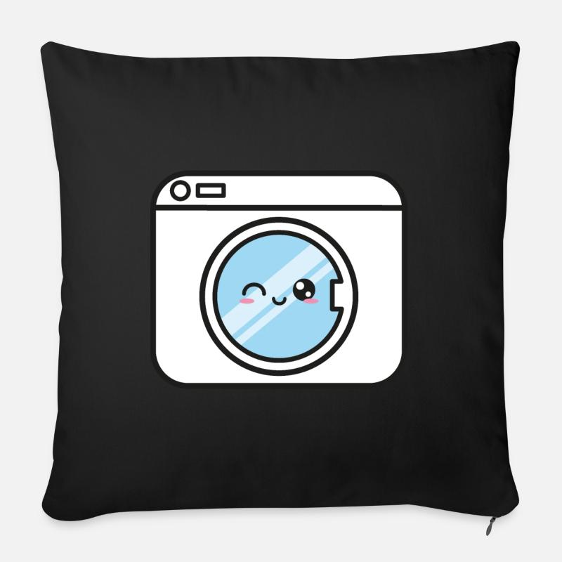 Waschmaschine Kawaii Lustig Süß - Sofakissenbezug 45 x 45 cm - Schwarz