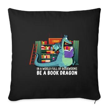 Bookworm Bookdragon Books Dragon Book Fan Reading Fan - Sofa pillowcase 17,3'' x 17,3'' (45 x 45 cm) - black - Front