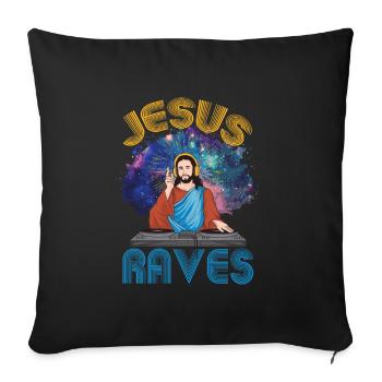 Jesus Raves Techno Raver Party Festival Cadeau - Housse de coussin décorative 45 x 45 cm - noir - Devant