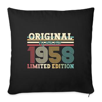 66e anniversaire Original août 1958 Né en 1958 - Housse de coussin décorative 45 x 45 cm - noir - Devant