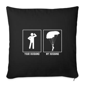 Son mari - Mon mari - Parapente li - Housse de coussin décorative 45 x 45 cm - noir - Devant
