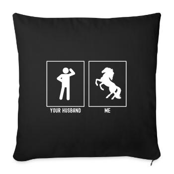 Son mari - moi - cheval posant - Housse de coussin décorative 45 x 45 cm - noir - Devant