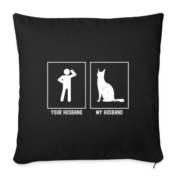 Son mari - Mon mari - Chat stylisé - Housse de coussin décorative 45 x 45 cm - noir - Devant