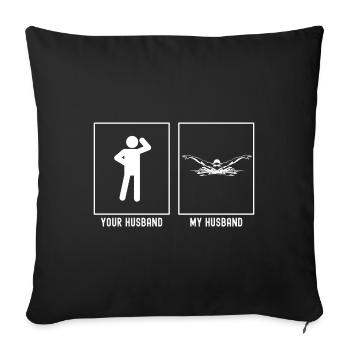 Son mari - Mon mari - Sports de compétition Schwim - Housse de coussin décorative 45 x 45 cm - noir - Devant