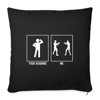 Son mari - Moi - Combat de boxe - Housse de coussin décorative 45 x 45 cm - noir - Devant
