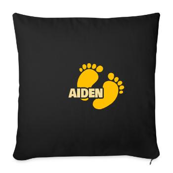 Fußabdruck Baby Geburt Aiden - Sofakissenbezug 45 x 45 cm - Schwarz - Vorne