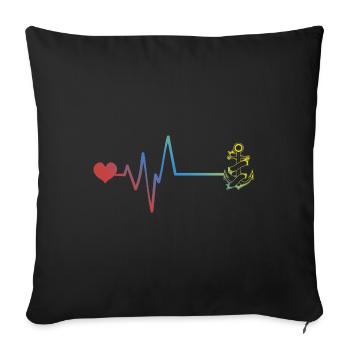 Ancre Tatouage Pulsation Battement de cœur - Housse de coussin décorative 45 x 45 cm - noir - Devant