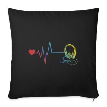 Écouteurs, pouls, rythme cardiaque - Housse de coussin décorative 45 x 45 cm - noir - Devant