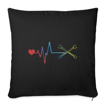 Battement de cœur de pouls de clé à molette - Housse de coussin décorative 45 x 45 cm - noir - Devant