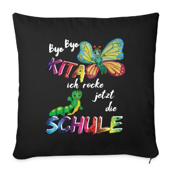 Schule, bye bye Kindergarten Schmetterling & Raupe - Sofakissenbezug 45 x 45 cm - Schwarz - Vorne