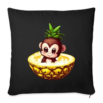 Affe Schimpanse mit Ananas, Lustiges Tropendesign - Sofakissenbezug 45 x 45 cm - Schwarz - Vorne