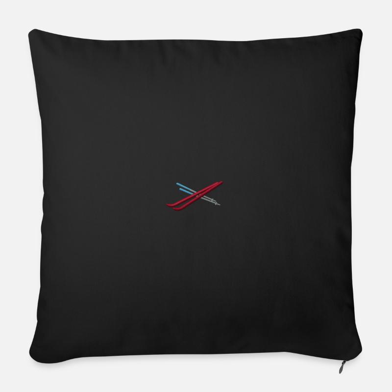 Embroidered skis - Sofa pillowcase 17,3'' x 17,3'' (45 x 45 cm) - black