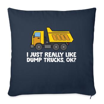 Véhicule de construction J’aime beaucoup les camions à benne basculante - Housse de coussin décorative 45 x 45 cm - bleu marine - Devant
