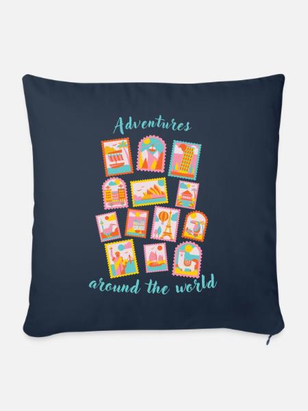 Adventures around the world - Briefmarken - Sofakissenbezug 45 x 45 cm - Navy