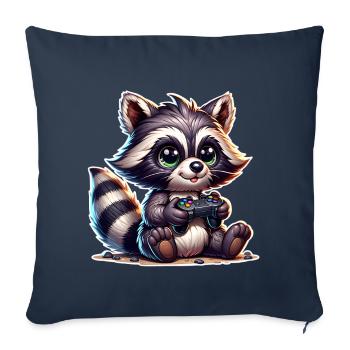 Raccoon Gamer - Housse de coussin décorative 45 x 45 cm - bleu marine - Devant