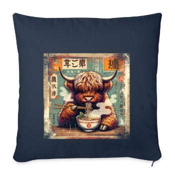 Ramen Highland Cow Grunge Style d’affiche - Housse de coussin décorative 45 x 45 cm - bleu marine - Devant