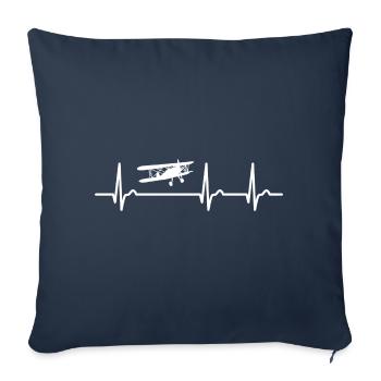 ECG curve - heart curve - pulse - pilot biplane - Sofa pillowcase 17,3'' x 17,3'' (45 x 45 cm) - navy - Front